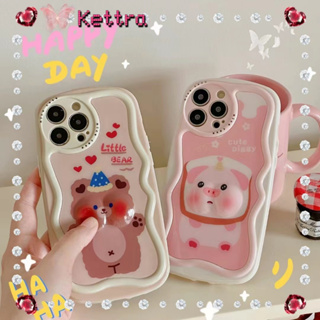 💜Kettra💜ป้องกันการหล่น ขอบเต็ม iPhone 11 14 pro max น่ารัก สีชมพู การ์ตูน ลูกหมู หมีน้อย หวานสวย case for iPhone 12 13