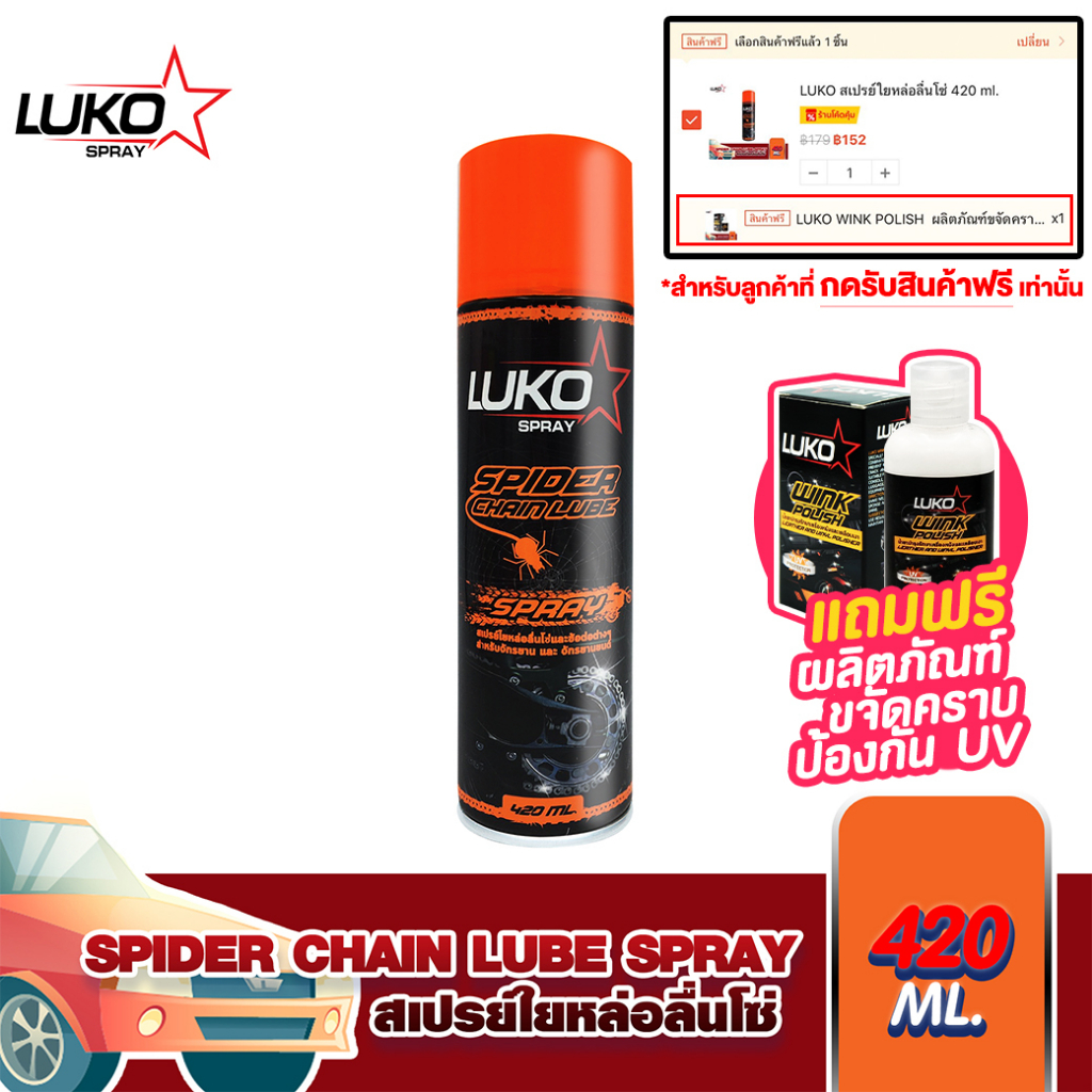 LUKO CAR ลูโก้ สเปรย์ใยหล่อลื่นโซ่ มอเตอร์ไซค์ Chain Lube 420 ml ทำความสะอาดและป้องกันสนิม