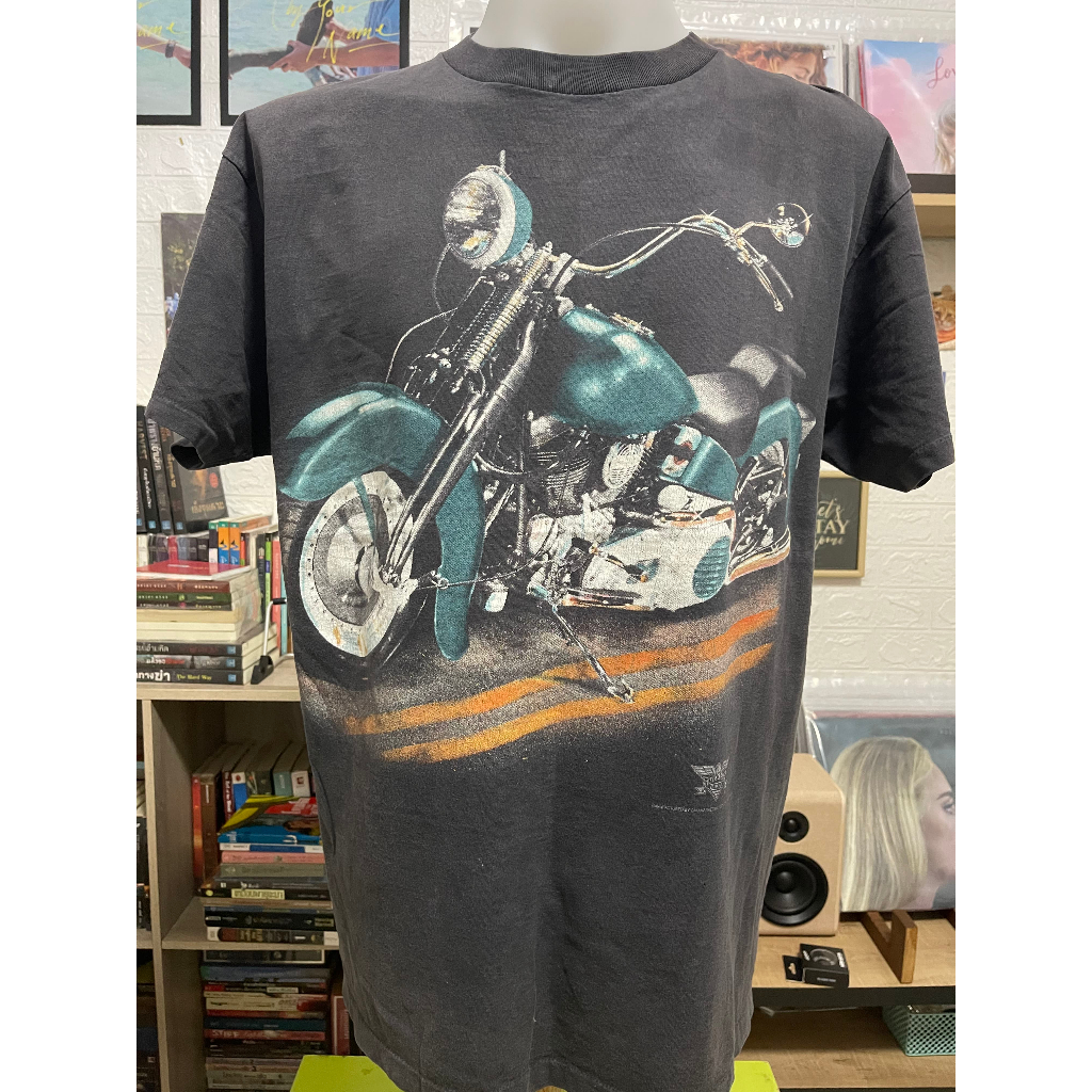 เสื้อ Vintage 90s 3D Emblem Harley Davidson Motorcycle Size XL ตะเข็บเดี่ยว สีเทา