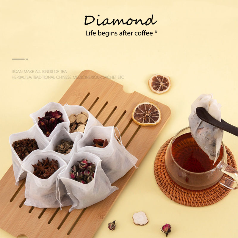 ❤ Diamond Coffee ถุงชา เปล่า 100 ชิ้น ผ้าไม่ทอแบบใช้แล้วทิ้ง พร้อมเชือก ใส่ยาต้ม ถุงใส่ใบชา ถุงกระดาษกรอง tea bag