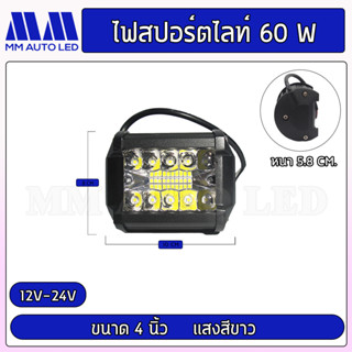 ไฟสปอร์ตไลท์ 60W แสงสีขาว ใช้12-24vได้(1ชิ้น)