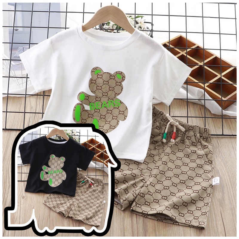 พร้อมส่งจากไทย ชุดเด็กรุ่นใหม่ ลายหมีสุดเท่ ชุดเด็กเสื้อพร้อมกางเกงสุดชิค