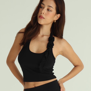 Venice top | Stayslay.bkk (black/pink/yellow) เสื้อผูกคอดอกไม้