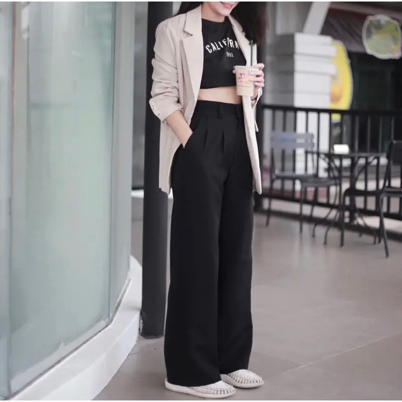 NEW กางเกงเอวสูงสีดำล้วน ร้าน Jin.bkk