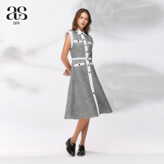 [asv pf23] Kiara Shirt Dress เดรสผู้หญิง ทรงเอ คอปกเชิ้ต แขนกุด ตกแต่งกระเป๋าหน้า แต่งเข็มขัดยางยืดคาดเอว ผ้าทวีต