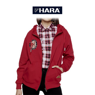 Hara เสื้อหนาวฮู้ดดี้ซิปหนาวพร้อม Badges Logo (เลือกไซส์ได้) สีแดง รุ่น HMTL-002329