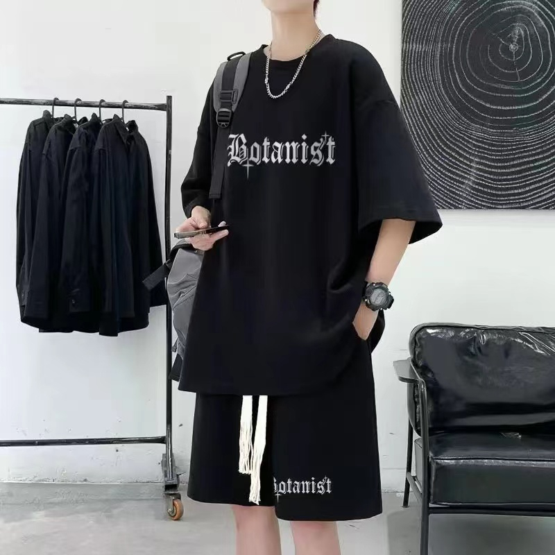 FREEDOM BOYเสื้อเซ็ทผู้ชาย (เสื้อยืด+กางเกงขาสั้น) แต่งเชือกใหญ่ ใส่สบาย ไม่ร้อน 2 สี ดำ ขาว