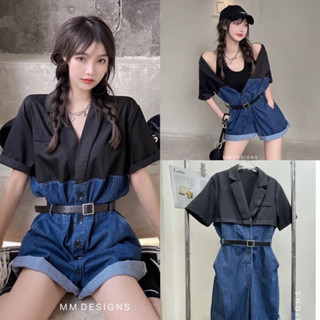 Jumpsuit จั๊มสูทยีนส์ขาสั้นสไตล์ korea สวยมาก ทรงสวย ตัวเสื้อแขนสั้นปกเทเลอร์