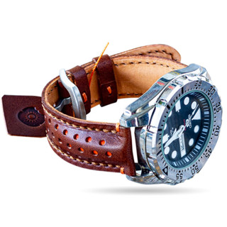 สายนาฬิกาหนังแท้แฮนด์เมด HARAL-2COLORS (นาฬิกาไม่รวมในรายการขาย)Brown-Chocolate handmade leather watch cuff