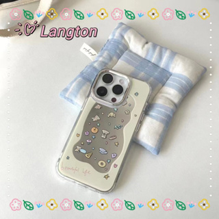 🌈Langton🌸ป้องกันการหล่น ขอบเต็ม iphone 11 14 pro max พื้นผิวกระจก เส้นขอบโปร่งใส การ์ตูน เล็กและสด case for iPhone 12 13