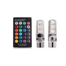 หลอดไฟ LED 12V W5W ซิลิกาเจล RGB 12 COB ไฟ LED ไฟติดรถควบคุมด้วยรีโมท