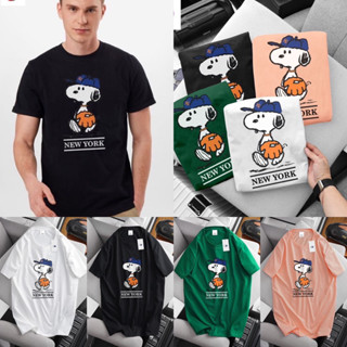 เสื้อยืดคอกลมแขนสั้นพิมพ์ลาย ᶘ ⊙ᴥ⊙ᶅ MLB 🐶 SNOOPY 🏷️งานป้ายผ้าcotton 💯