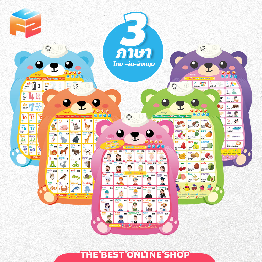 F2C โปสเตอร์พูดได้ รูปหมี กดปุ่มมีเสียงพูดได้ 1-3ภาษา ไทย-จีน-อังกฤษ ของเล่นเสริมทักษะการเรียนรู้
