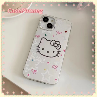 🍑CasePhoneg🍑ป้องกันการหล่น ขอบเต็ม iPhone 11 14 pro max การ์ตูน Hello Kitty สีเงิน หวานสวย case for iPhone 12 13