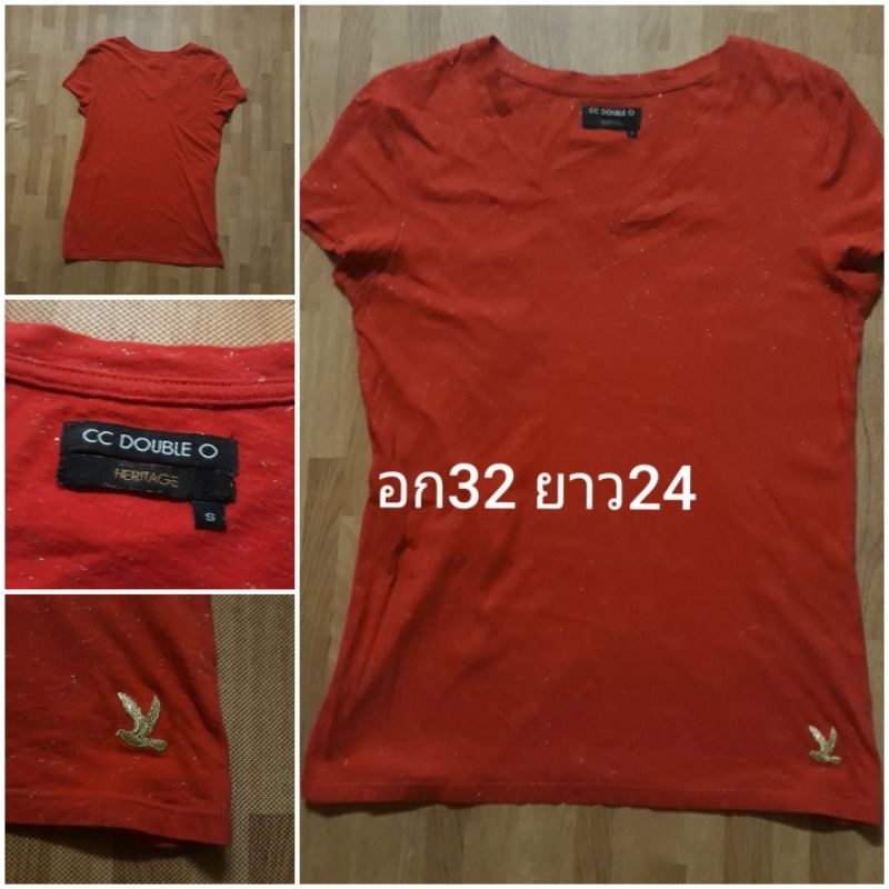CC-OO Tshirt เสื้อยืดคอวี สีแดงมีสีทองแซมประปราย