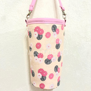 McomeBAG แก้วเก็บความเย็น ลายดอกไม้ครีม:สายชมพู