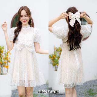S-XL เซ็ตเดรสลูกไม้ 2 ชิ้น +กิ๊ฟโบว์ สายเดี่ยวสีน้ำตาลและเดรสลูกไม้แต่งโบว์เอวน่ารัก IMB2062