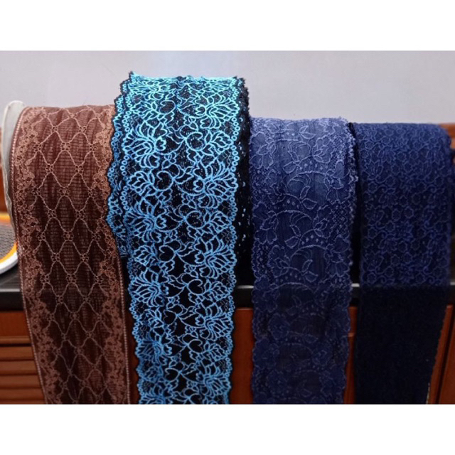 ลูกไม้ลูกไม้ต่อชายกระโปรง4" 5"6 "นิ้วสีกรมท่า+สีอืนฯ(ยืดได้ค่ะ)