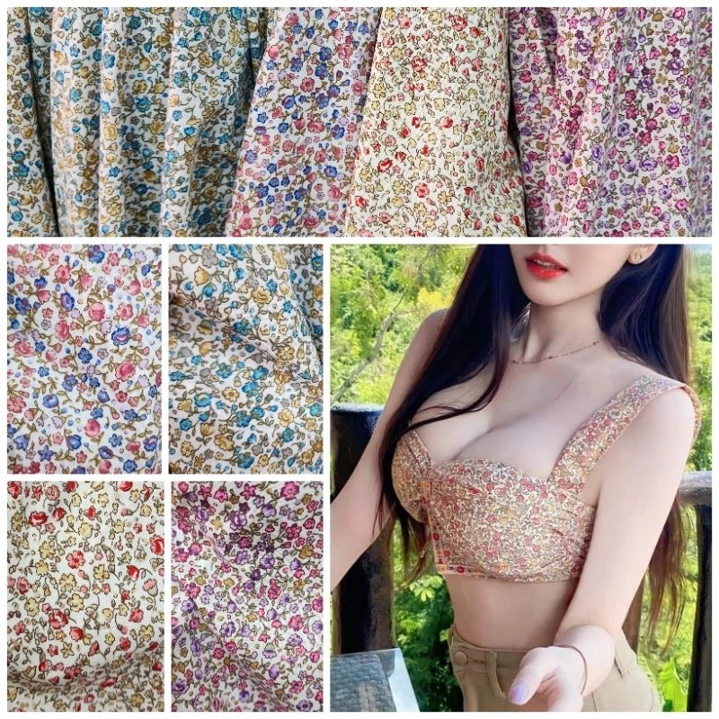 ผ้าเมตร หลา ลายดอกไม้ มินิมอล วินเทจ ผ้าคอตตอลผสม ถ่ายพร็อพ ฉาก ผ้าปู ปูโต๊ะ ม่าน กว้าง 110-115cm