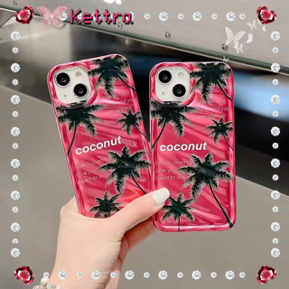 💜Kettra💜ป้องกันการหล่น ขอบเต็ม iPhone 11 14 pro max สีชมพู ต้นมะพร้าว สไตล์ฤดูร้อน หวานสวย case for iPhone 12 13