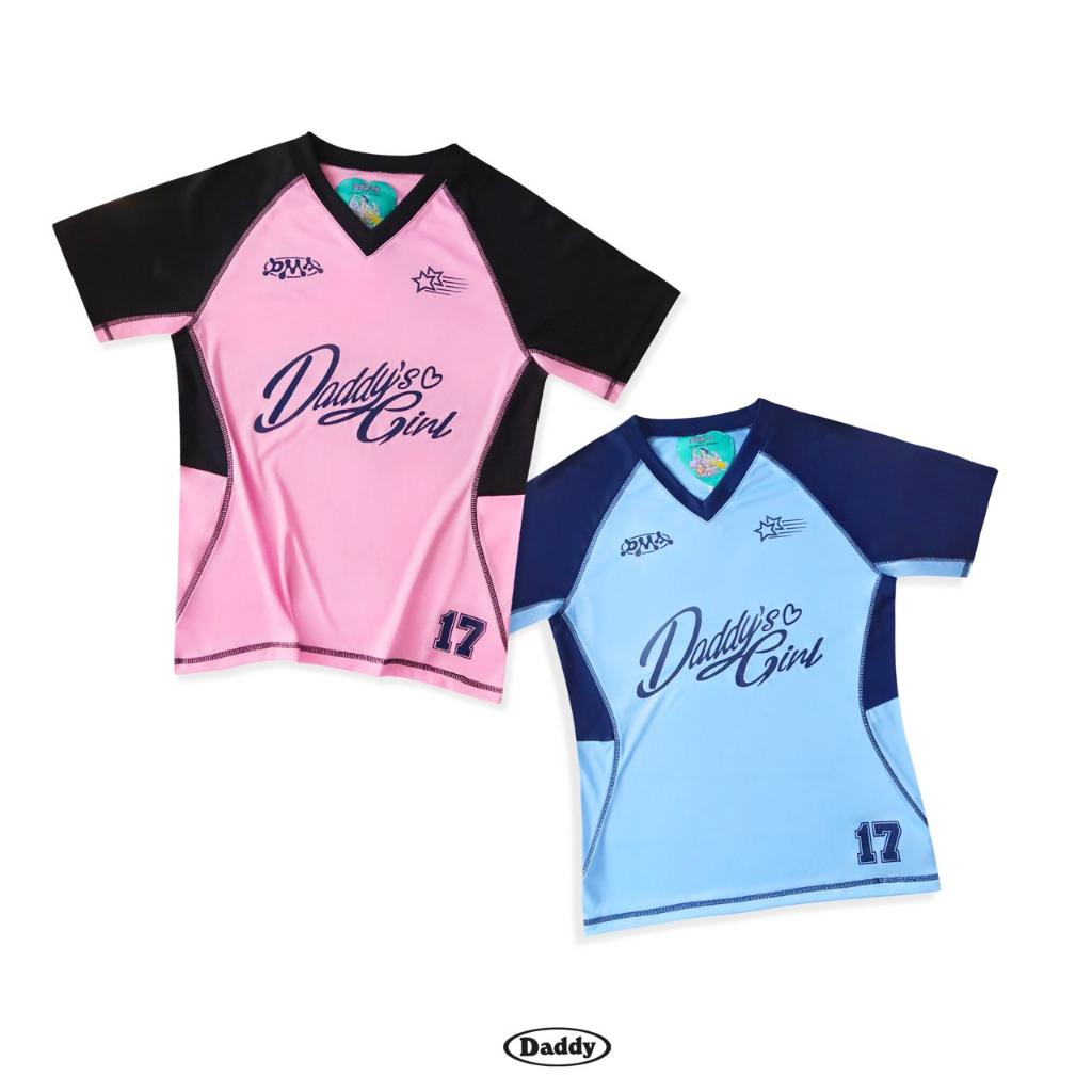 DADDY | Jersey Daddy's Girl เสื้อกีฬา คอวี สกรีนแนวสปอร์ต สีชมพู สีฟ้า
