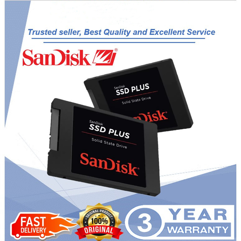 (ของแท้ของใหม่ 100%)Sandisk SSD PLUS 120GB/240GB/480GB/1TB Internal Solid State Disk Hard Drive SATA3 2.5 for Laptop Des