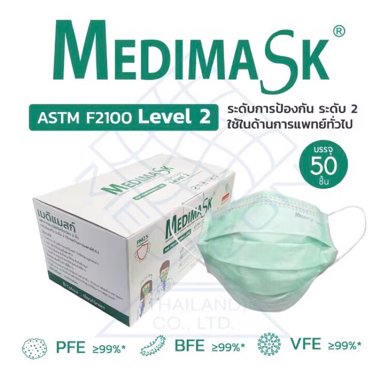 หน้ากากอนามัยเมดิแมส Medimask ASTM F2100 Level 2