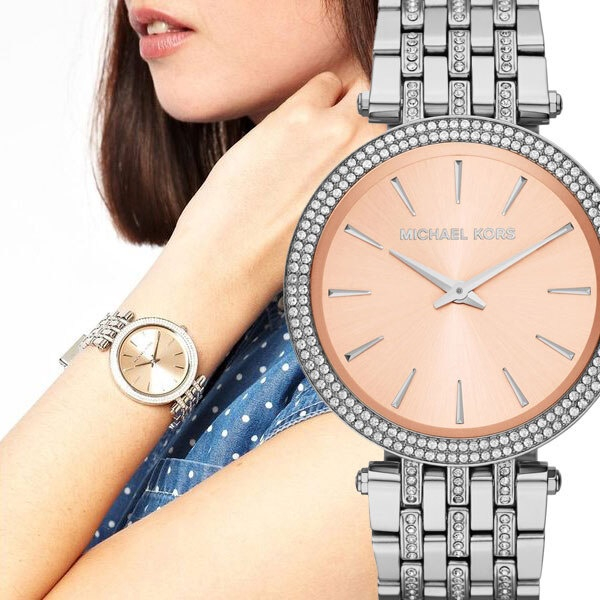 %MICHAEL KORSDarci Rose Gold Dial นาฬิกาคริสตัลสำหรับสุภาพสตรี MK3218-39 มม