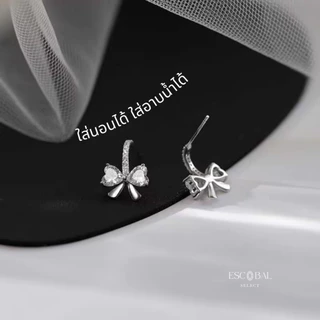 ESCOBAL ต่างหูเงินแท้ Rhinestone Bow จี้เพชร Moissanite ต่างหูโบว์ประดับเพชร ต่างหูแฟชั่น วาเลนไทน์