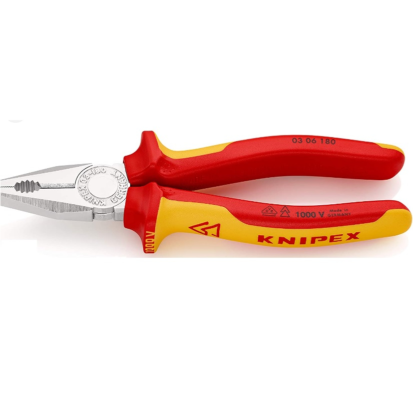 Knipex คีมปากจิ้งจก ด้ามกันไฟฟ้า 1000V ด้ามกันไฟ VDE 160mm. รุ่น 03 06 160 (6") Made in Germany