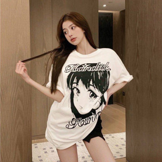 เสื้อยืด Oversize ลายการ์ตูนผู้หญิง  ตาแป๋วอานิเมะ