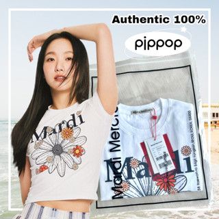 [พร้อมส่ง/ของแท้]☀️ Mardi Mercredi Cropped Tshirt - Flowermardi Blossom White Navy💕⁣💕⁣