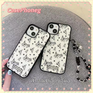 🍑CasePhoneg🍑สไตล์สร้อยข้อมือ ดอกไม้ ลวดลาย ขอบดำ iPhone 11 14 pro max ป้องกันการหล่น ขอบเต็ม case for iPhone 12 13