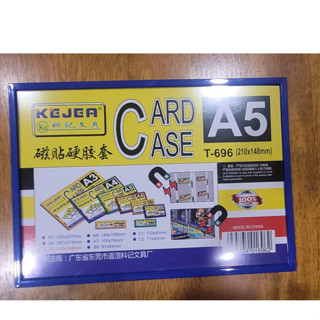 PVC card case กรอบป้ายใส่เอกสาร ด้านหลังมีแถบแม่เหล็ก ขนาด A5 ขอบสีน้ำเงิน