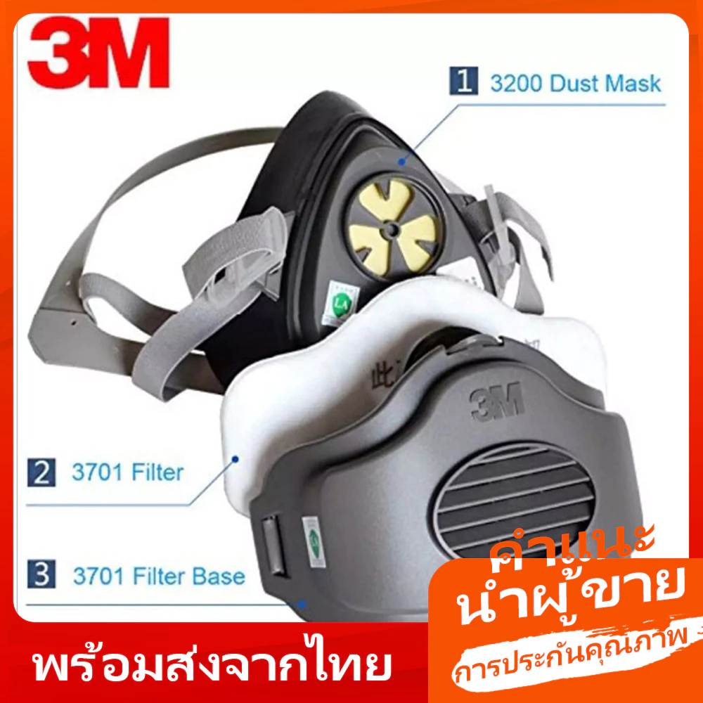 ชุดหน้ากากพ่นสีแก๊สเคมี ป้องกันควัน ป้องกันฝุ่น ระบายอากาศ 3M 3200