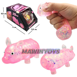 สกุชชี่ หมูนุ่มชมพู เนื้อสไลม์+กากเพชร H: 4.5 cm. winnietoys