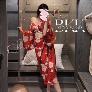 ชุดกิโมโน ชุดกิโมโนญี่ปุ่น ชุดลายดอกไม้พร้อมสายคาดเอว B-128