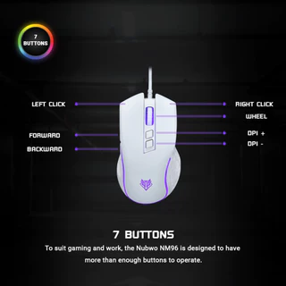🎮 GAMING NUBWO NM96 GAMING MOUSE เมาส์เกมมิ่ง SILEN MOUSE เมาส์ไร้เสียงคลิก ปรับ DPI สูงสุด 3600 มี7ปุ่ม ปรับไฟได้ NM-96
