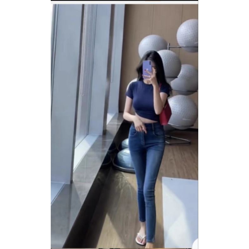 กางเกงยีนส์ no 005 ทรงขาเดฟเอวสูงฝ้ายืด