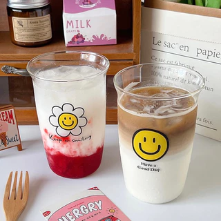พร้อมส่ง🍑 แก้วน้ำ Smile and Daisy แก้วทรงสูง แก้วใส 71002