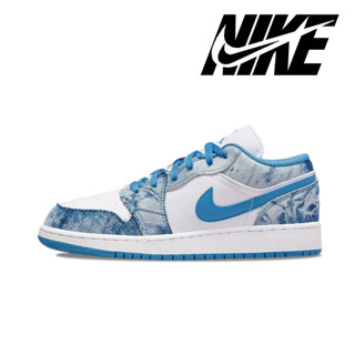 Nike Air Jordan 1 Low "Washed Denim" 100% Washed Denim น้ำหนักเบา Low Top Retro GS White Blue Sneakers แท้ 100%