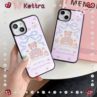 💜Kettra💜เล็กและสด การ์ตูน หมีน้อย สีชมพู หวานสวย iPhone 11 14 pro max ป้องกันการหล่น ขอบเต็ม ขอบดำ case for iPhone 12 13