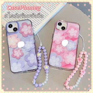 🍑CasePhoneg🍑สไตล์สร้อยข้อมือ ป้องกันการหล่น ขอบเต็ม iPhone 11 14 pro max ดอกไม้ ลวดลาย เคสใส case for iPhone 12 13