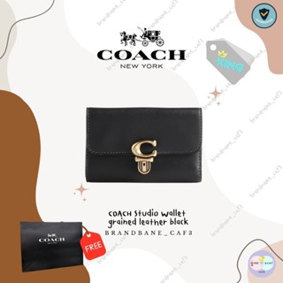 กระเป๋า COACH Studio Wallet grained leather black ของแท้ป้ายคิงเพาเวอร์