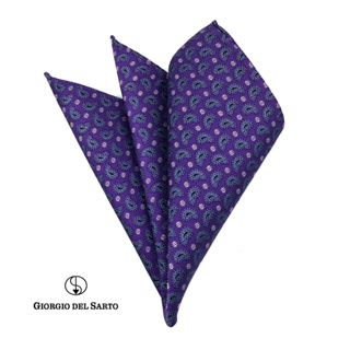 GIORGIO DEL SARTO Silk Purple Pocket Square ผ้าเสียบสูทสีม่วงผ้าไหม 100%Silk