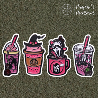 ʕ •ᴥ•ʔ ✿ พร้อมส่ง : เข็มกลัดเซ็ทยมฑูตและแก้วกาแฟสีชมพู | Angels &amp; Pink Coffee Cup Enamel Brooch Pin Set.