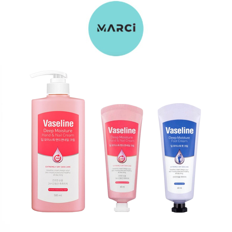 Vaseline Deep Moisture Hand & Nail Cream (60 ml.)(500 ml.)& Deep Moisture Foot Cream (60 ml.)