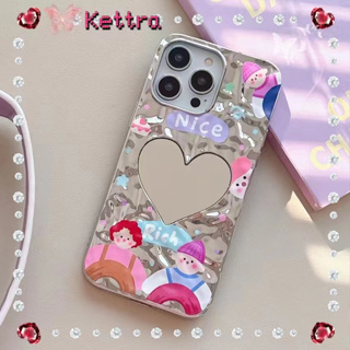 💜Kettra💜รุ่นคู่ สีเงิน รูปหัวใจ พื้นผิวกระจก ริ้วรอย iPhone 11 14 pro max ป้องกันการหล่น ขอบเต็ม case for iPhone 12 13