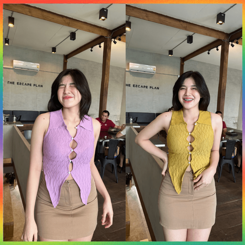 🌈 MesubShop 🌈เสื้อแขนกุด ทรงคอปก ลายผ้าหยัก 🍦รุ่น แมงกะพรุน B-013-2-A