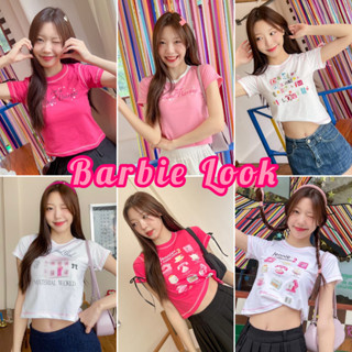 Live5# เสื้อครอป Barbie พร้อมส่ง สีชมพูสไตล์ลูกคุณ คิ้วมาก Y2K Dream Big Tshirt